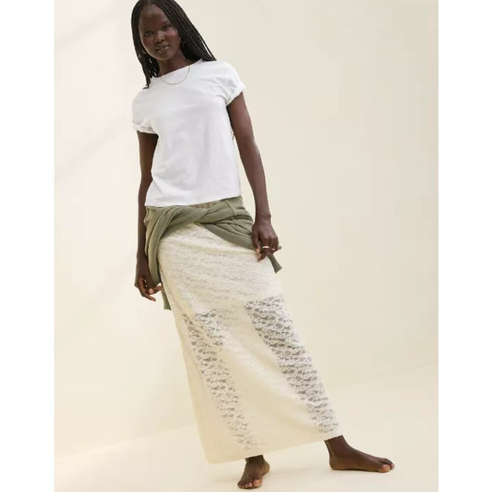 Aerie Women's Cream Lace Maxi Skirt - Elegant Everyday Style